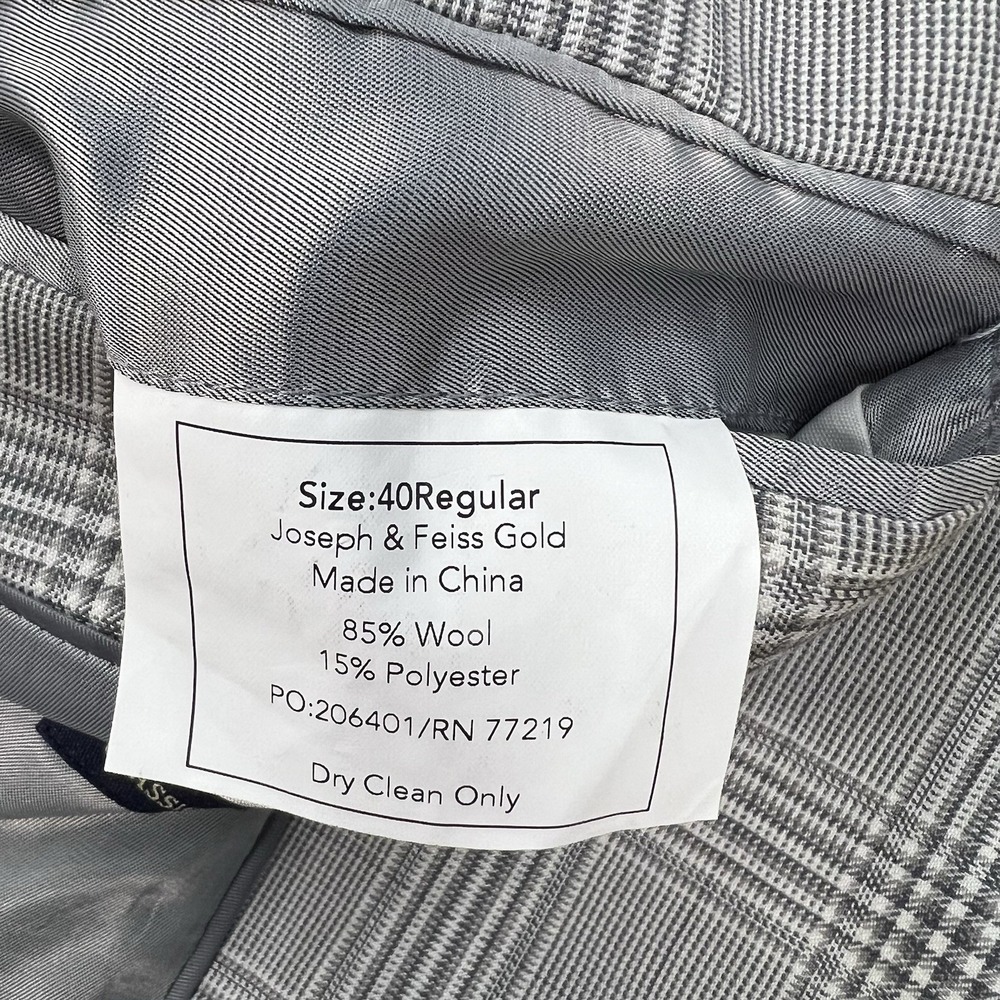 Joseph & Feiss Blazer Jacket Sport Coat Mens 40R Classic Fit Wool Polyester Gray - Picture 10 of 12
